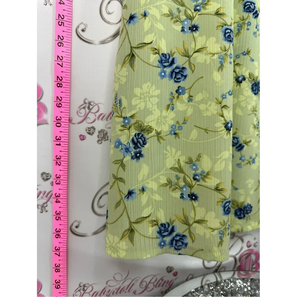 TRULY skirt midi Light Green Midi Skirt with Blue Floral Print